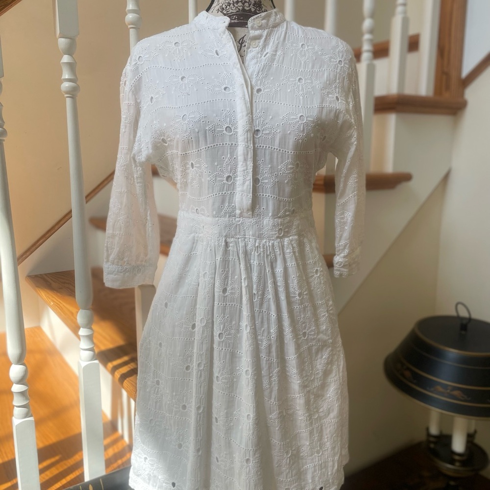 Boden Broderie White Eyelet Dress ~ 3/4 sleeve ~ 4